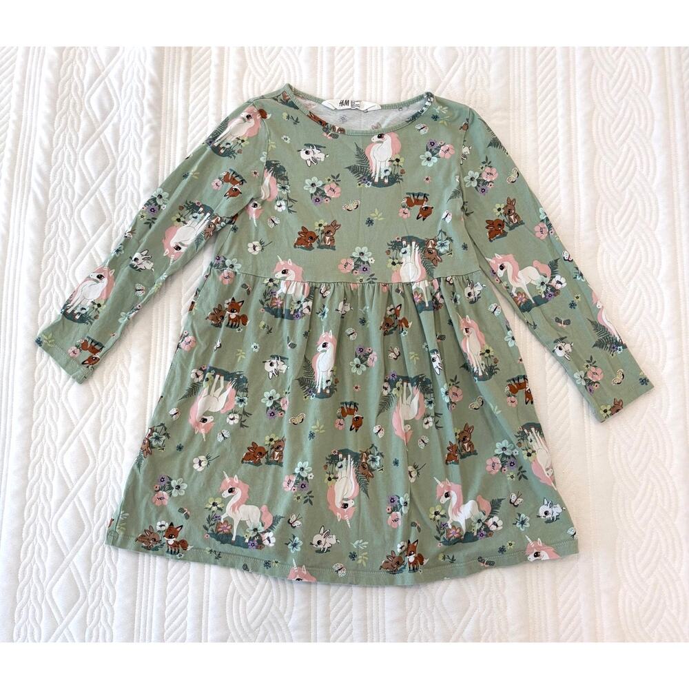 H&M Girls Woodland Unicorn Dress Size 6-8
